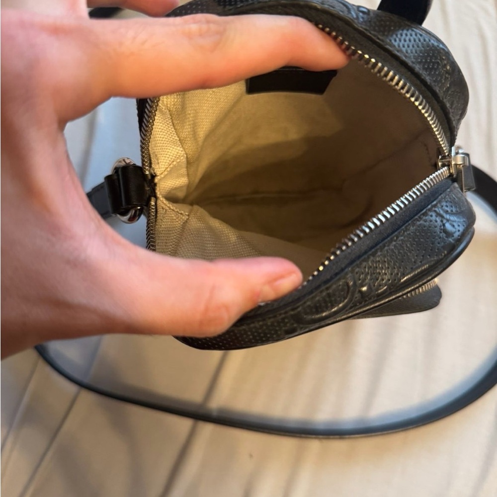 Calfskin GG Tennis Embossed Mini Double Zip Messenger Bag Black